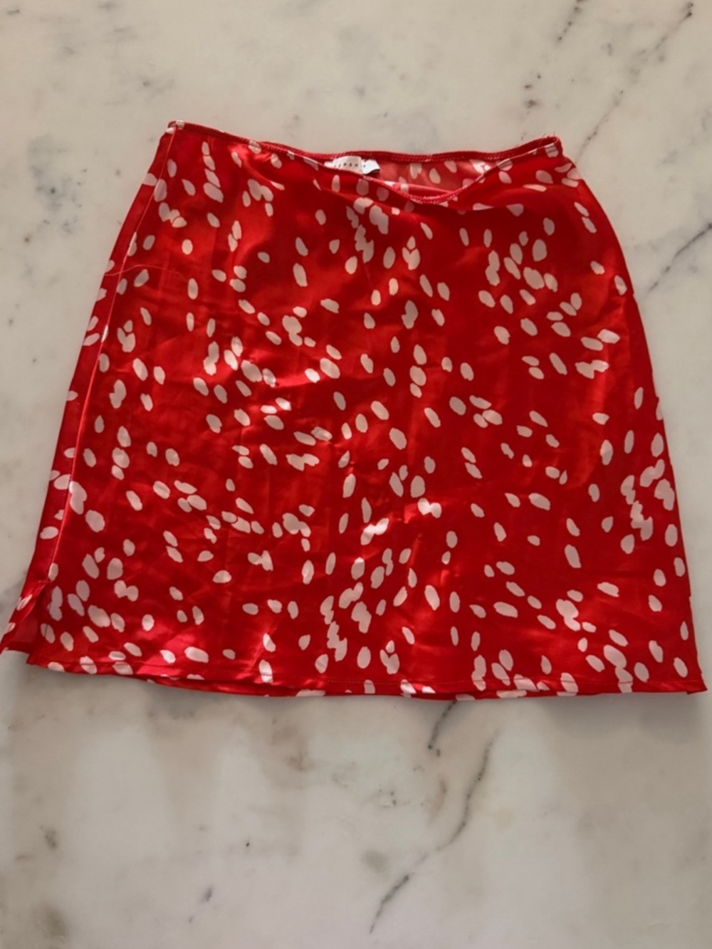 Topshop Red Satin White Dalmation Spots Mini Skirt